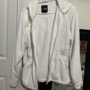 White fleece North face zip up jacket!